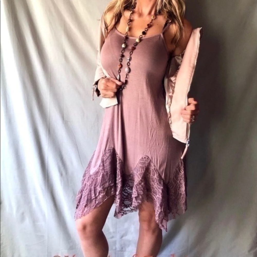 Taupe Boho Lace Extender Slip Cami Dress Small